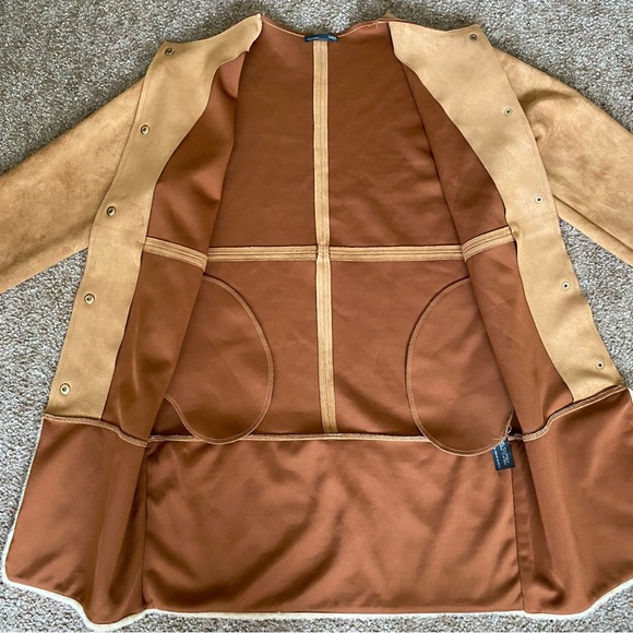 Zara Faux Suede Long Jacket Coat Brown - Picture 8 of 9